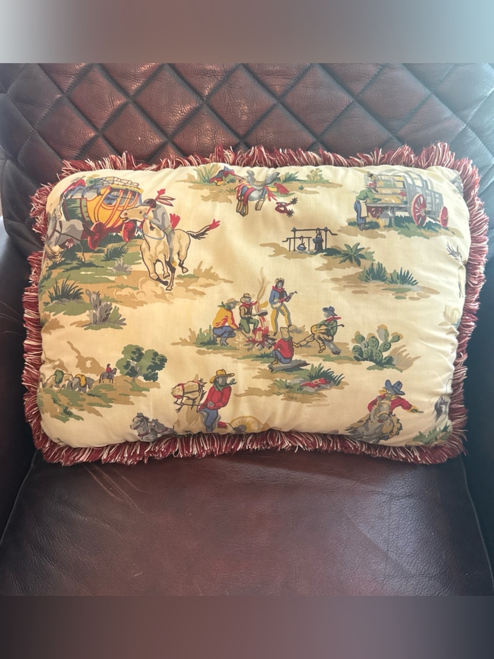 Western Pillow 12x28 Trendy Coquette Cowboys & Campfires Back - Red Hankerchief